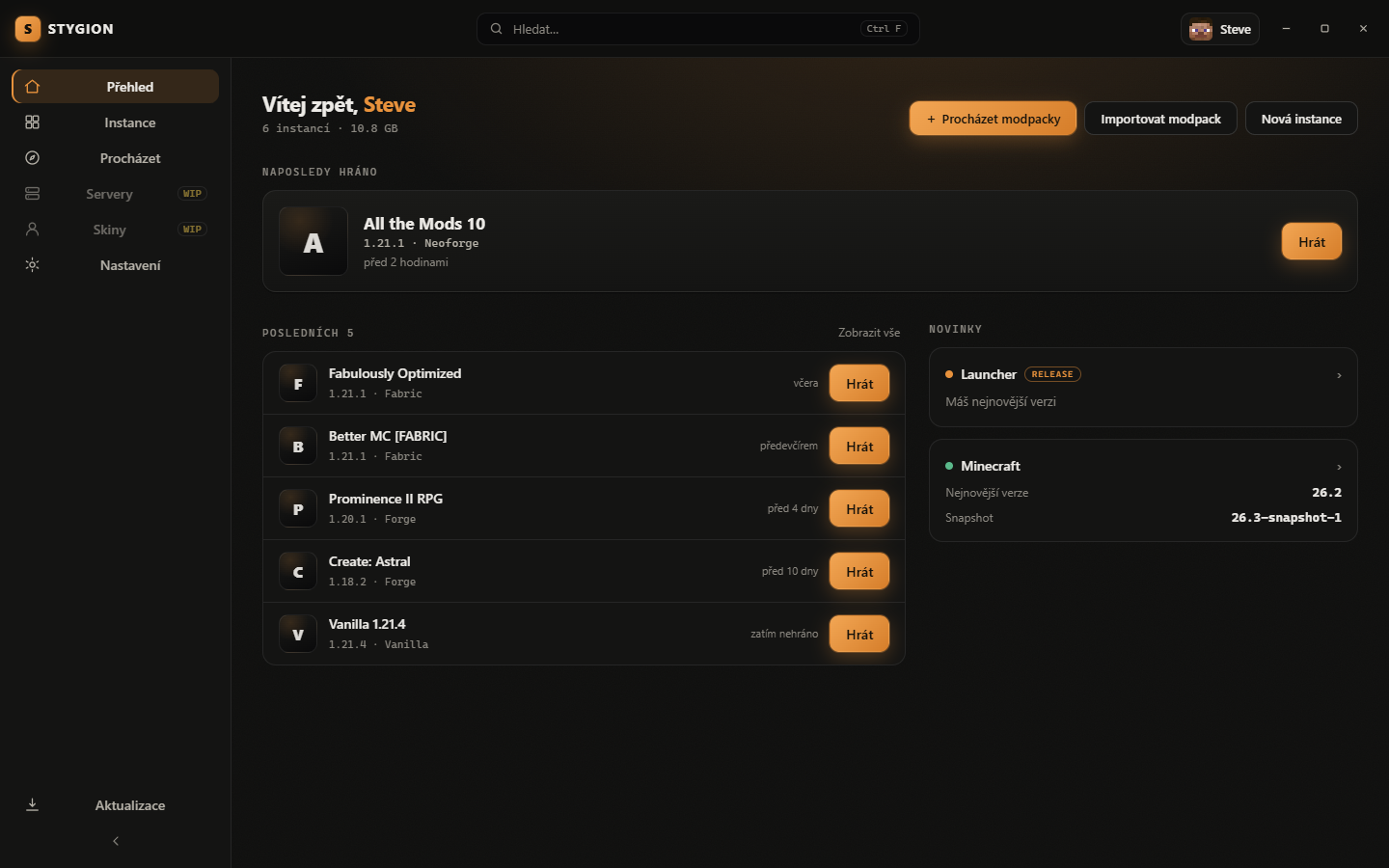 STYGION Launcher app dashboard