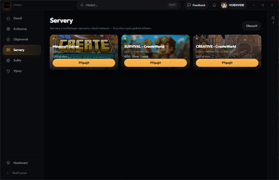 The server list inside the launcher
